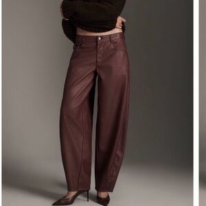Pilcro Wide-Leg Faux Leather Pants in Ox Blood